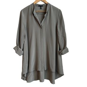 Eileen Fisher 100% Silk Long Sleeve Button Up Blouse Dark Grey Size Medium